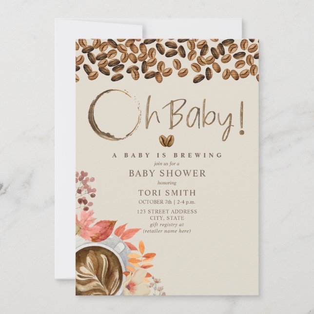 Baby Is Brewing Oh Baby Floral Fall Coffee Shower Invitation (Front)
