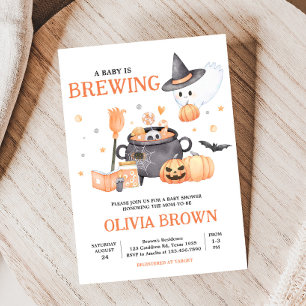 Baby is Brewing Orange Halloween Baby Shower  Invitation