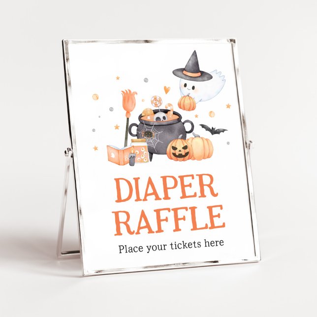 Baby is Brewing Orange Halloween Diaper Raffle Poster (Baby is Brewing Baby Shower Diaper Raffle Sign)
