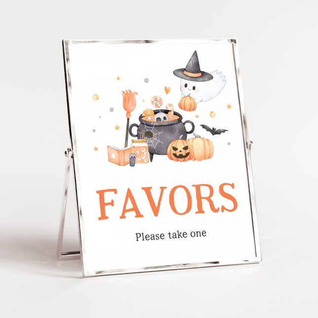Baby is Brewing Orange Halloween Favors Poster (Baby is Brewing Baby Shower Favors Sign)