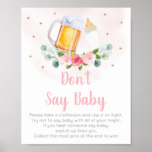 Baby Is Brewing Pink Floral Dont Say Baby Game Poster