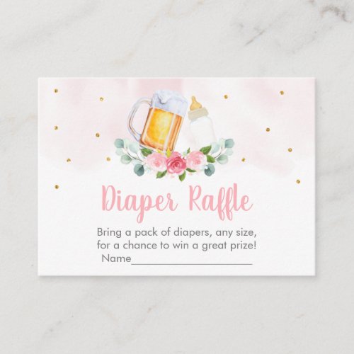 Baby Is Brewing Pink Gold Baby Diaper Raffle Enclosure Card