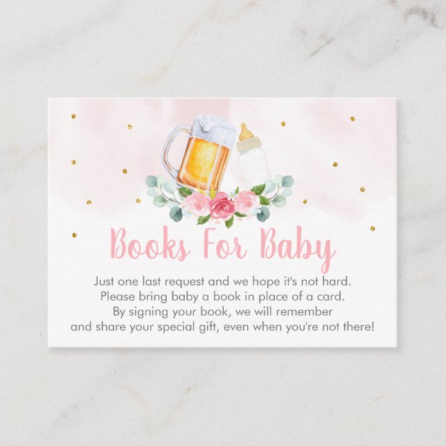 Baby Is Brewing Pink Gold Baby Shower Book Request Enclosure Card (Front)