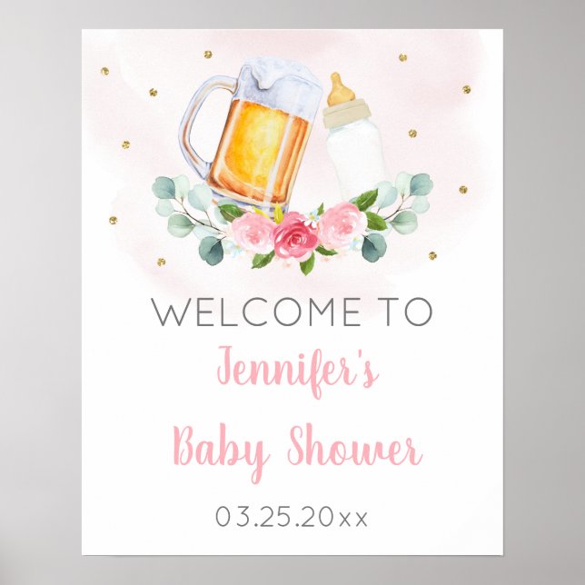 Baby Is Brewing Pink Gold Baby Shower Welcome Poster (Front)