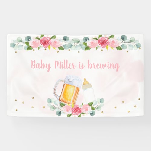 Baby Is Brewing Pink Gold Floral Baby Shower Banner