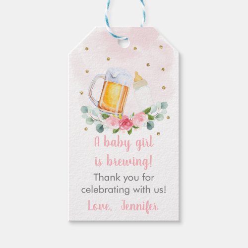 Baby Is Brewing Pink Gold Floral Baby Shower Gift Tags