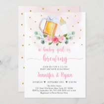 Baby Is Brewing Pink Gold Floral Baby Shower Invitation