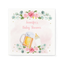 Baby Is Brewing Pink Gold Floral Baby Shower Napkins