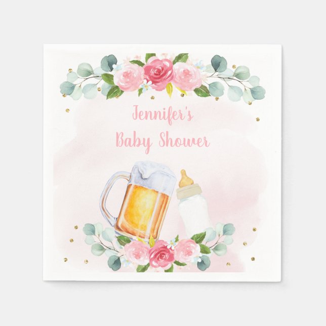 Baby Is Brewing Pink Gold Floral Baby Shower Napkins (Front)