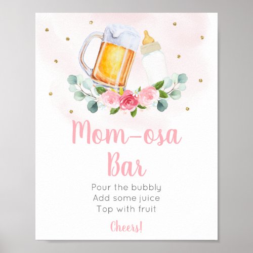 Baby Is Brewing Pink Gold Floral Mimosa Bar Sign