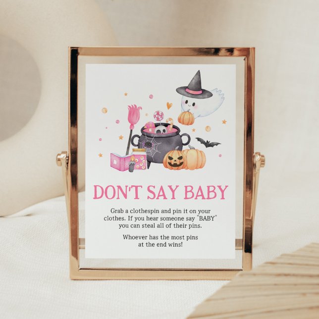 Baby is Brewing Pink Halloween Don't Say Baby Poster (Baby is Brewing Baby Shower Don't Say Baby Sign)
