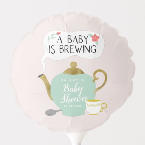 Baby Is Brewing  Pink Tea Party Baby Shower Balloon