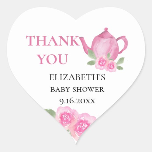 Baby is Brewing Pink Teapot Baby Shower Thank You Heart Sticker