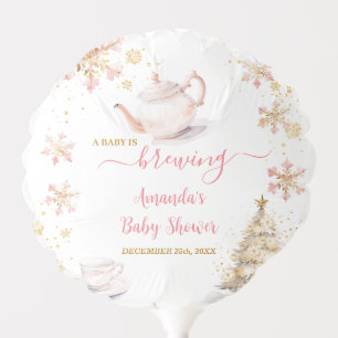 Baby Is Brewing Pink Winter Tea Party Baby Shower Balloon