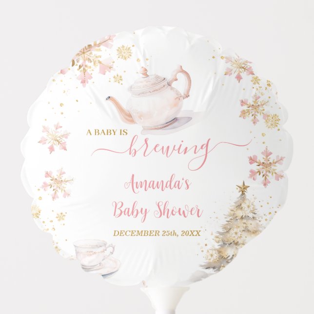 Baby Is Brewing Pink Winter Tea Party Baby Shower Balloon (Front)