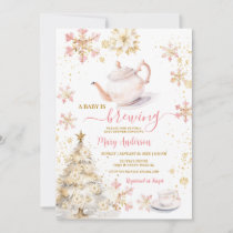 Baby Is Brewing Pink Winter Tea Party Baby Shower Invitation