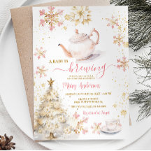 Baby Is Brewing Pink Winter Tea Party Baby Shower