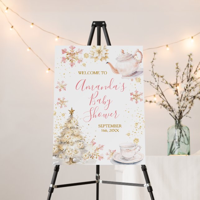Baby Is Brewing Pink Winter Tea Party Welcome Foam Board (In Situ (Stand))