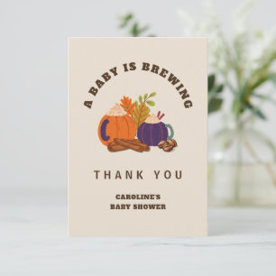 Baby Is Brewing Pumpkin Coffee Fall Baby Shower Thank You Card