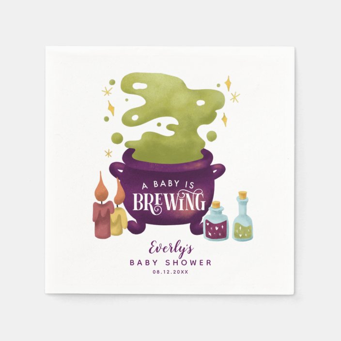 Baby Is Brewing Purple Green Halloween Baby Shower Napkins Zazzle
