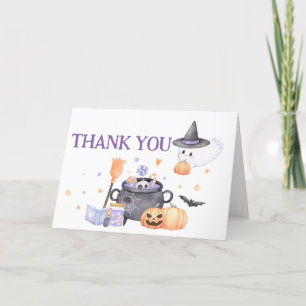 Baby is Brewing Purple Halloween Baby Shower Letterpress Thank You Card