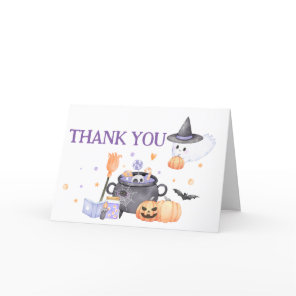 Baby is Brewing Purple Halloween Baby Shower  Thank You Card
