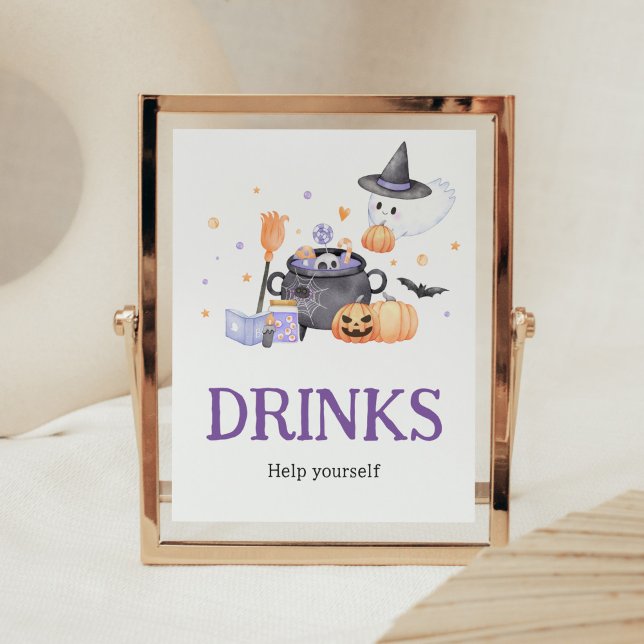 Baby is Brewing Purple Halloween Drinks Poster (Baby is Brewing Baby Shower Drinks Sign)