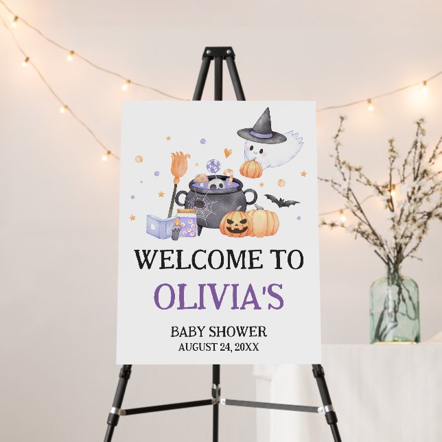 Baby is Brewing Purple Halloween Welcome Sign (In Situ (Stand))