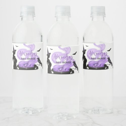 Baby is Brewing Purple Witch Baby Shower Water Bottle Label