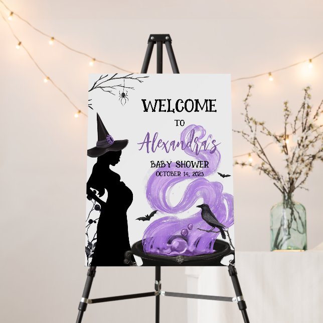 Baby is Brewing Purple Witch Welcome Sign (In Situ (Stand))