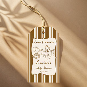 Baby is brewing retro stripes coffee baby shower  gift tags