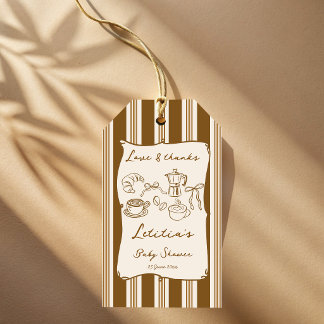 Baby is brewing retro stripes coffee baby shower  gift tags
