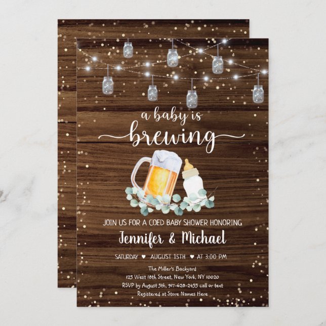 Baby Is Brewing Rustic String Lights Baby Shower Invitation (Front/Back)