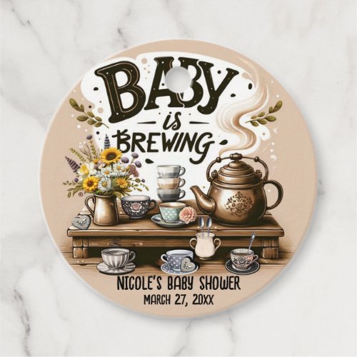 Baby is Brewing Rustic Tea Kettle Peach Shower Favor Tags