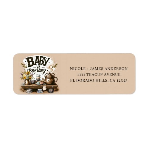Baby is Brewing Rustic Tea Kettle Peach Shower Label