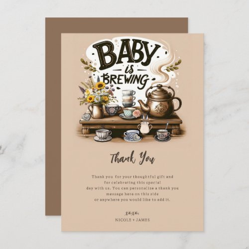 Baby is Brewing Rustic Tea Kettle Peach Thank You Invitation