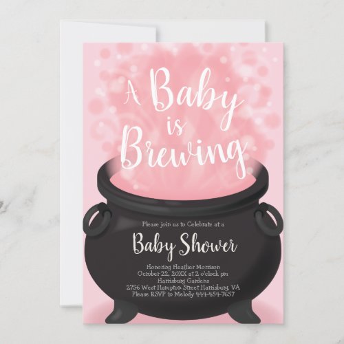 Baby is Brewing Shower Witch Pink Girl Cauldron Invitation