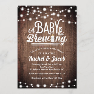 Baby is Brewing String Lights Rustic Baby Shower Invitation