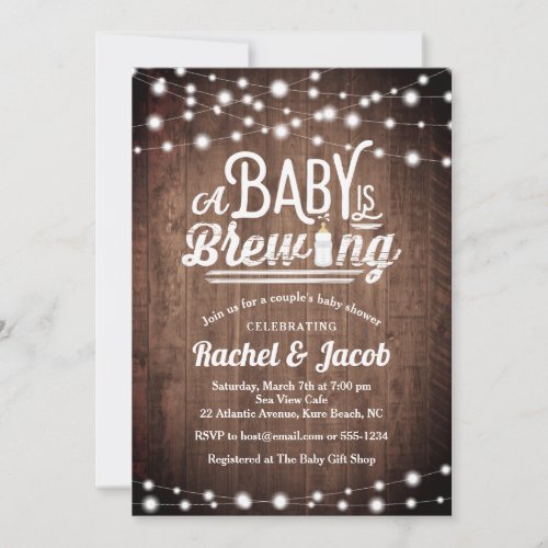 Baby is Brewing String Lights Rustic Baby Shower Invitation