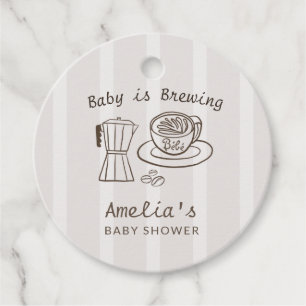 Baby is Brewing Stripes Baby Shower Favor Tags