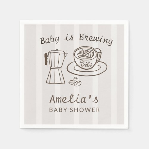 Baby is Brewing Stripes Baby Shower Napkins