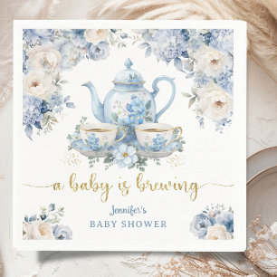 Baby Is Brewing Tea Baby Shower Boy Blue Floral Napkins