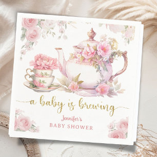 Baby Is Brewing Tea Baby Shower Pink Floral Napkins