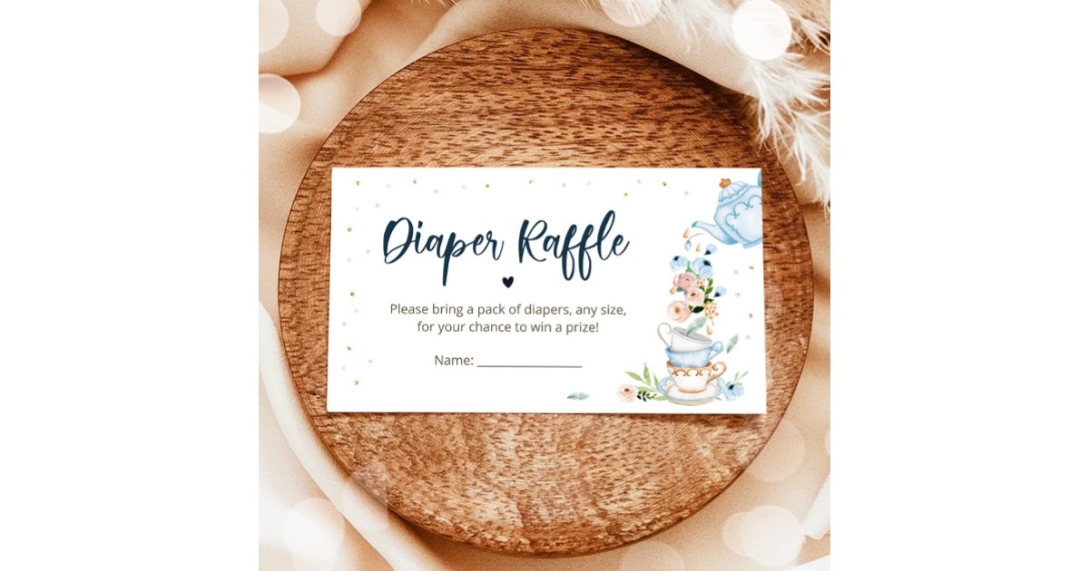 Baby is Brewing Tea Diaper Raffle Blue Baby Shower Enclosure Card | Zazzle