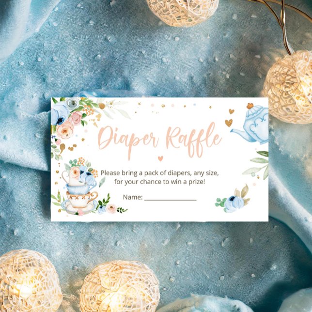 Baby is Brewing Tea Diaper Raffle Blue Baby Shower Enclosure Card (Creator Uploaded)