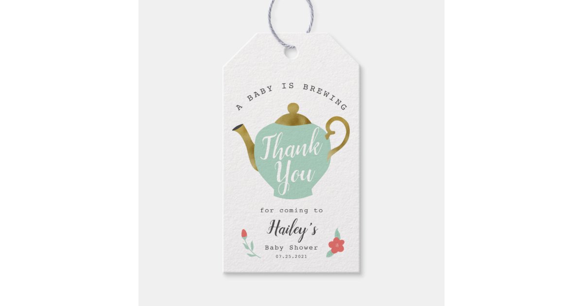 Baby Is Brewing | Tea Party Baby Shower Favor Tag | Zazzle