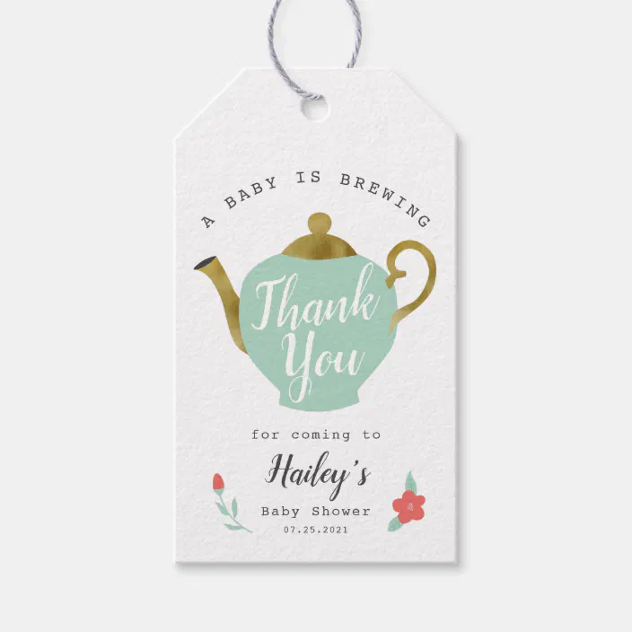 Printed A Baby is Brewing Tags Baby Shower Tea Party Favor Tags Tea Party Baby Shower Favor Tags