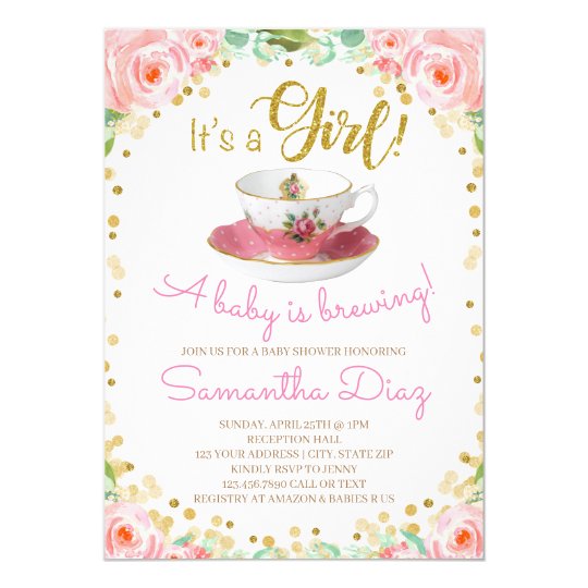 Baby is Brewing Tea Party Baby Shower Girl Pink Invitation
