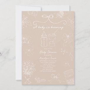 Baby Is Brewing Toile Pink Coffee Girl Baby Shower Invitation