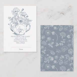 Baby is Brewing Vintage Blue Floral Diaper Raffle Enclosure Card